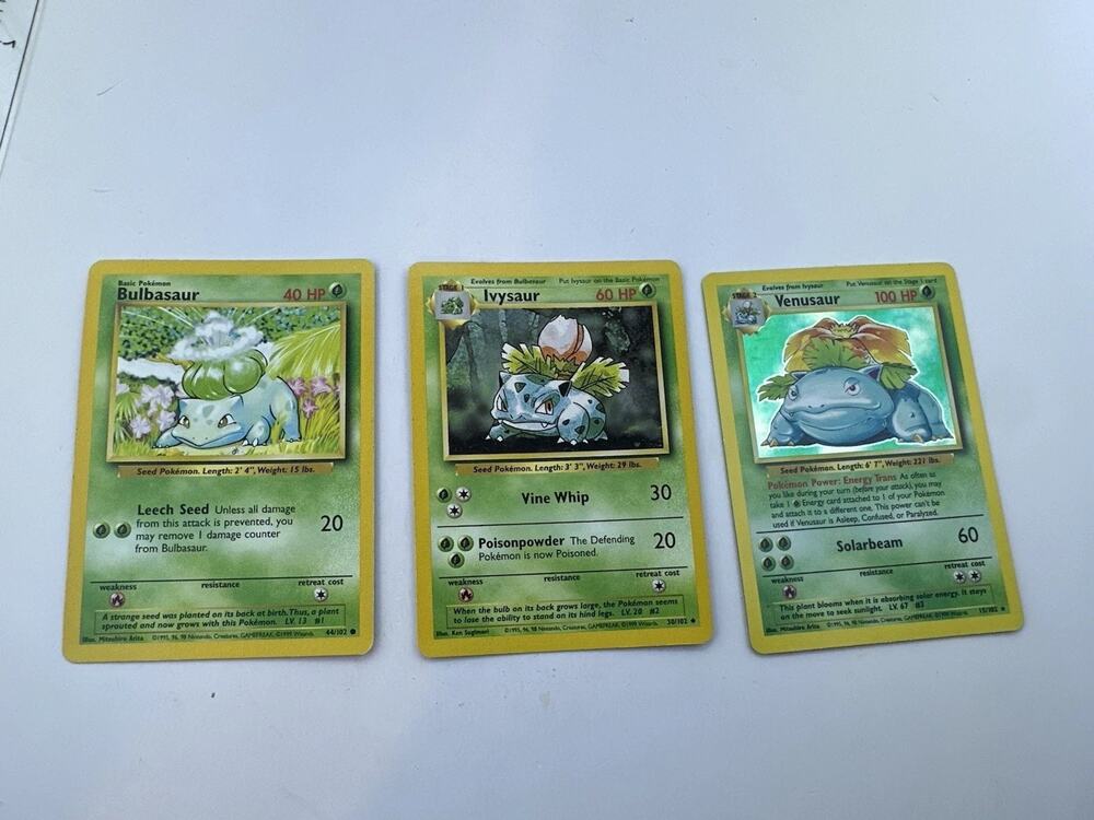Pokémon TCG Base Set Venusaur Holo Rare Evolution Line Bundle Bulbasaur LP/MP